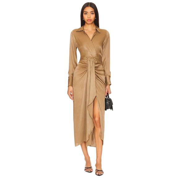 Karina Grimaldi Willow Midi Dress in Mocha X-Small New Womens Silk Cut out